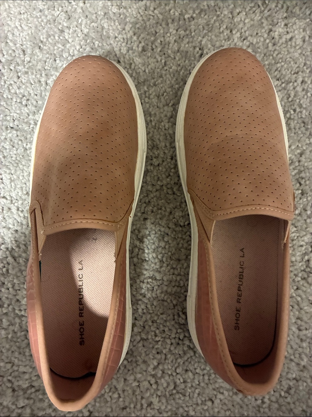 Shoe Republic LA Perforated Slip-On Sneakers - Light Brown with White Sole